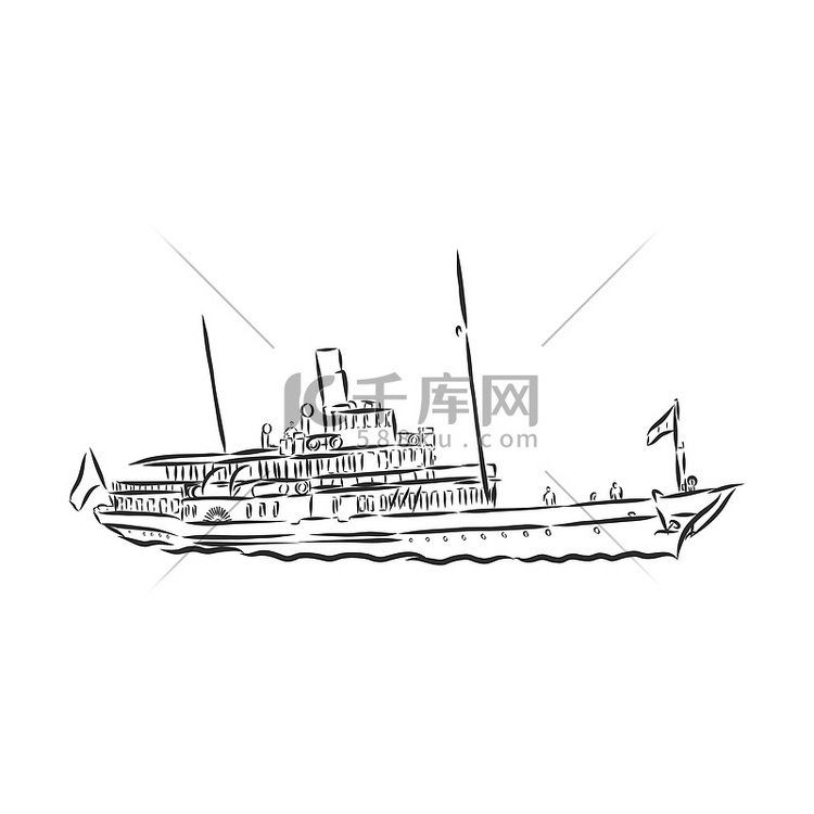 船，汽船，轮船，涂鸦风格，素描