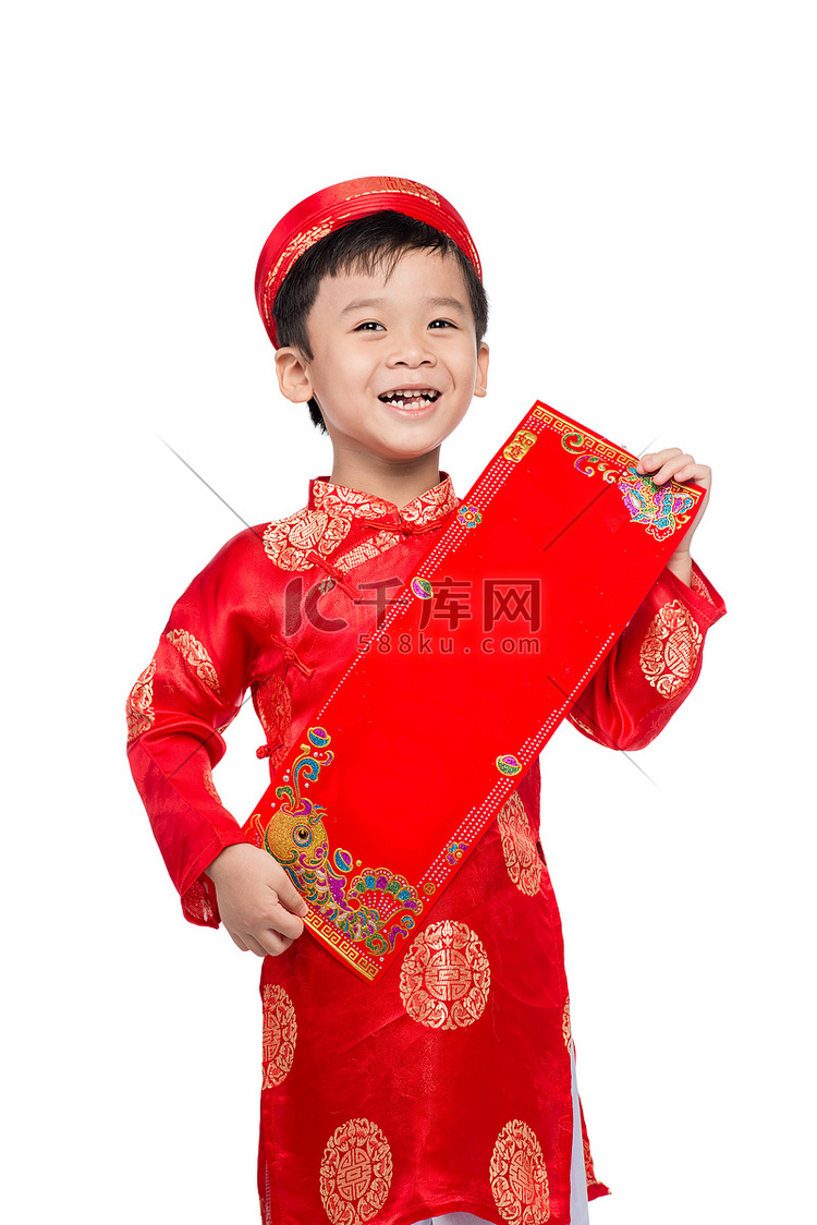 越南男孩孩子祝贺他的新年。
