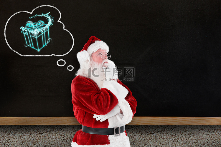 圣诞老人的复合形象正在思考某事