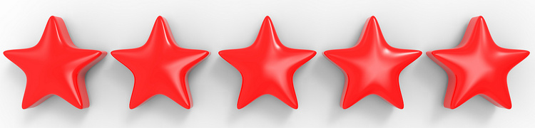 3d 在彩色背景上的五颗红星。