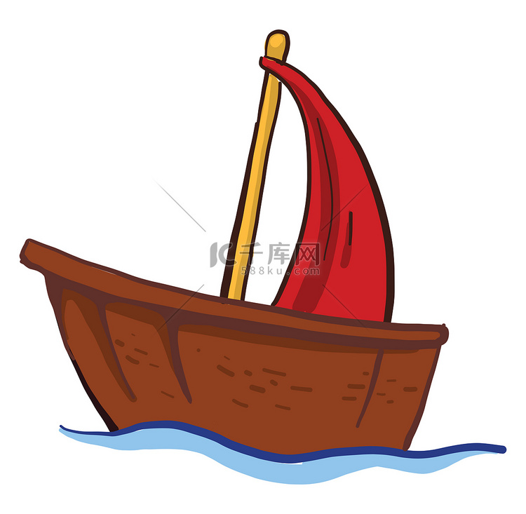 小木船，插图，白色背景上的矢量