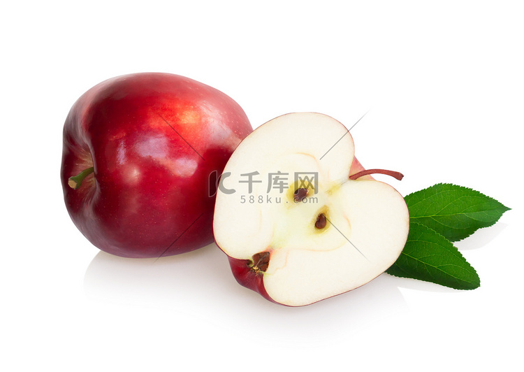 新鲜的红苹果水果与切片隔离在白