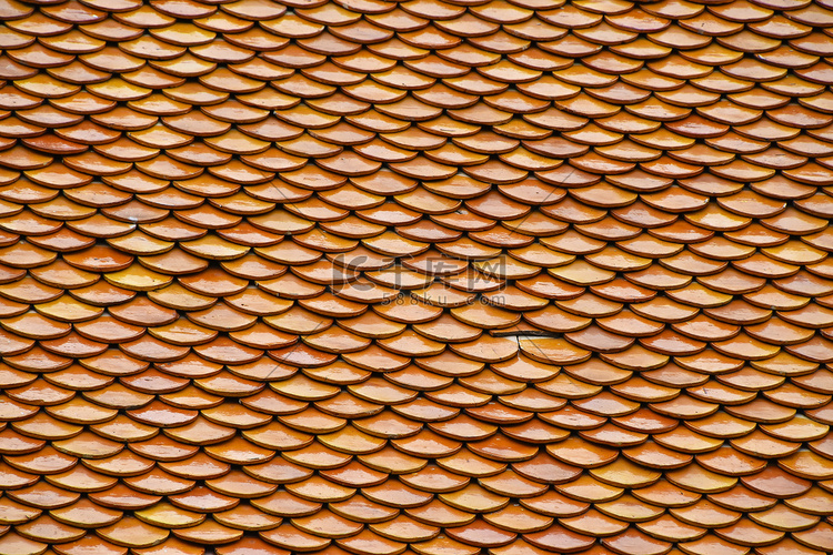 亚洲棕色陶瓷屋顶瓦片纹理