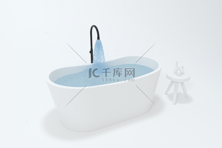 卡通浴缸有白色背景，3D 渲染。