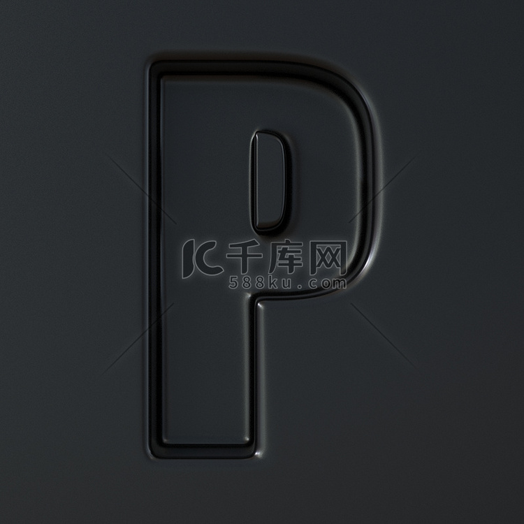 黑色雕刻字体 Letter P 3D