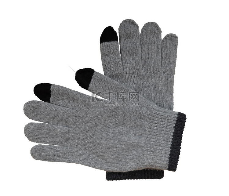 毛线针织手套-灰色
