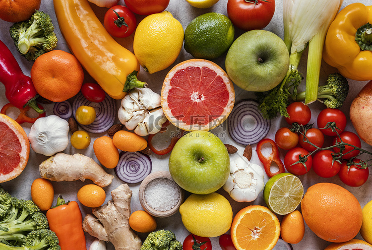 顶视图健康食品免疫力增强成分。