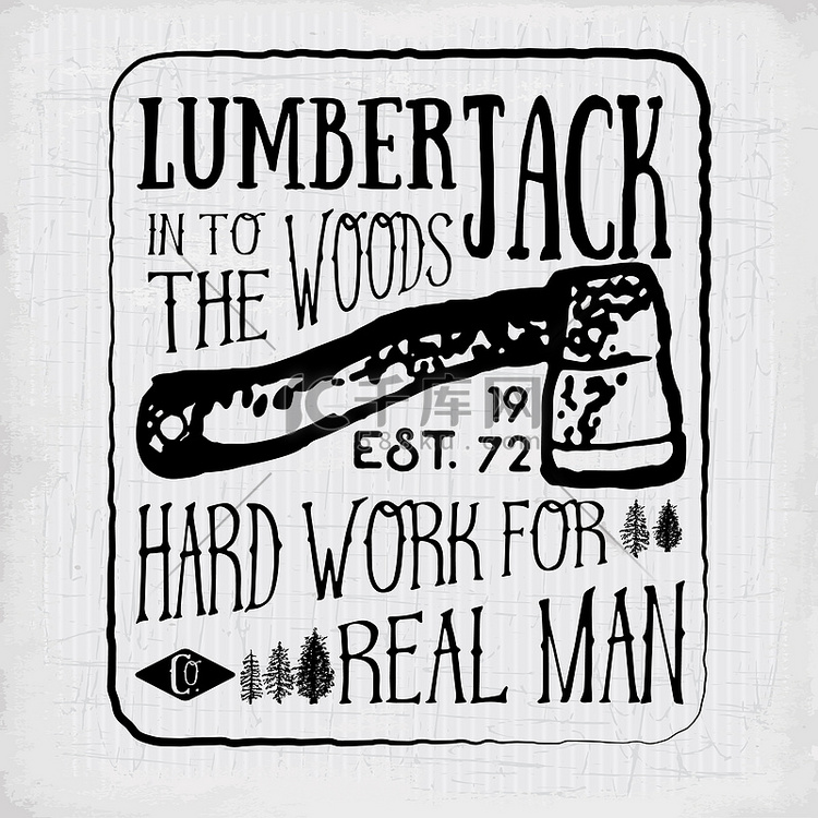 伐木工人复古标签有两个轴和树。