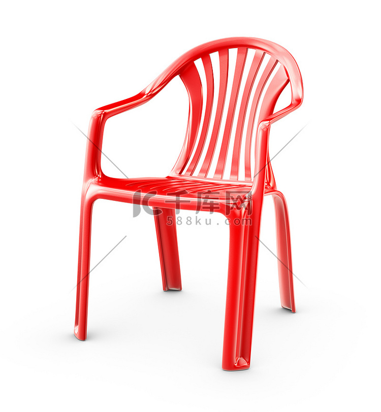 白色背景下红色塑料椅子的 3d