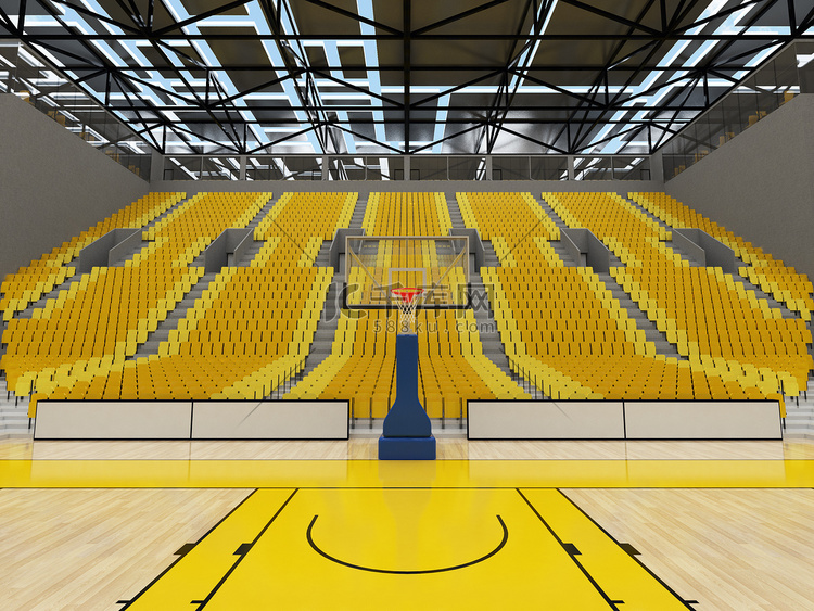 美丽的现代篮球运动场，配有亮黄