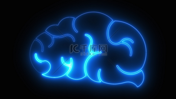 计算机生成的大脑图标，霓虹灯穿