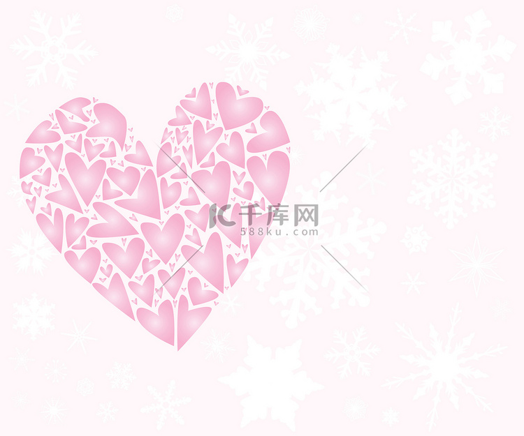 冬天的爱有粉红色的心和雪