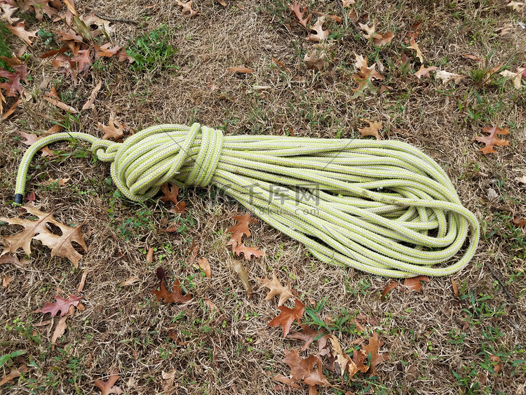 地上或草地上的绳子和树叶