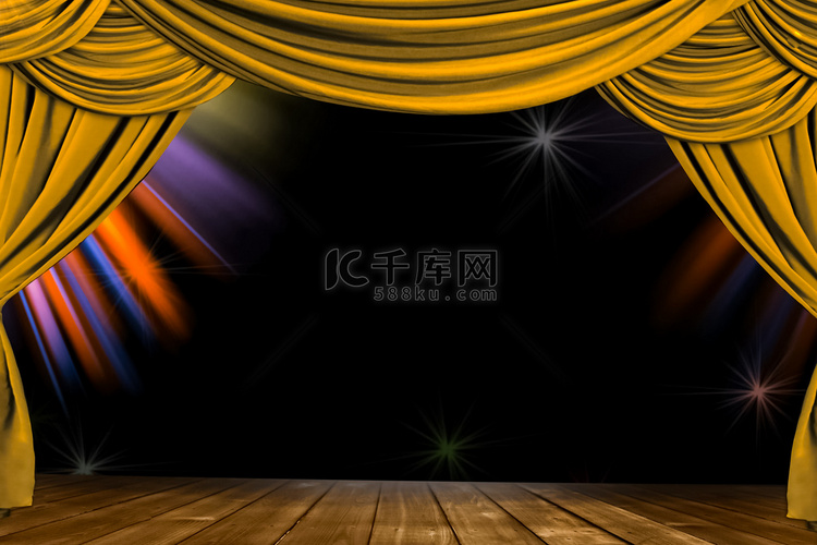 舞台上的剧院幕布和灯光。 