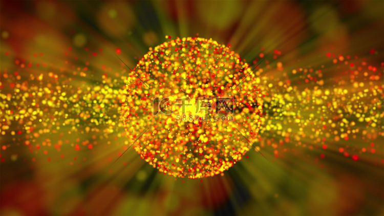 空间中有许多光线的金色抽象球体