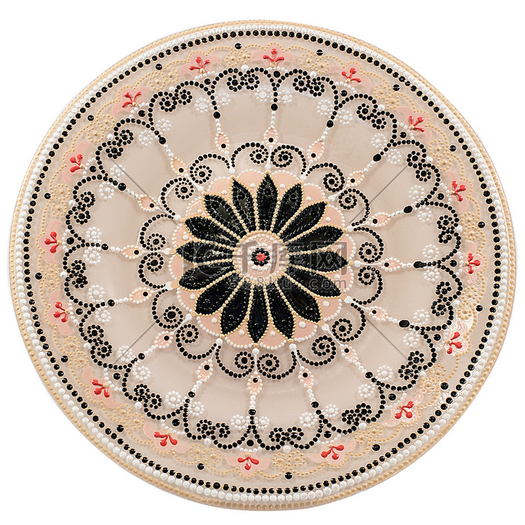 装饰陶瓷盘绘有圆形图案，隔离在