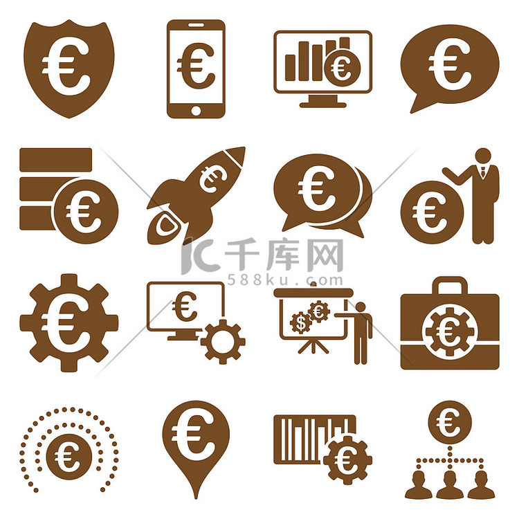 欧元银行业务和服务工具图标