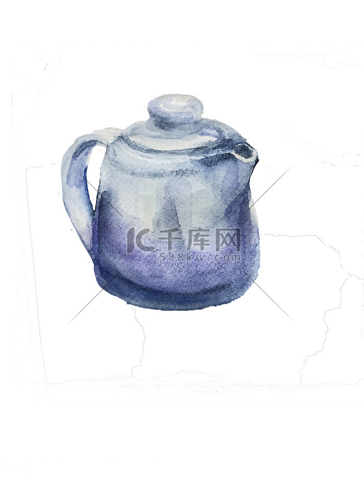 水彩茶壶白蓝厨房贴纸