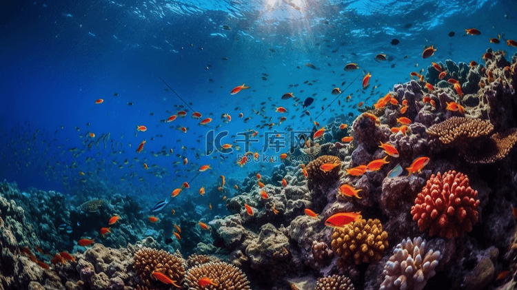 水肺红色的埃及海珊瑚礁有硬鱼类