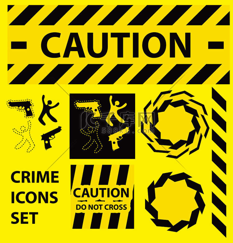 剪影图标设置警告、危险和警察犯