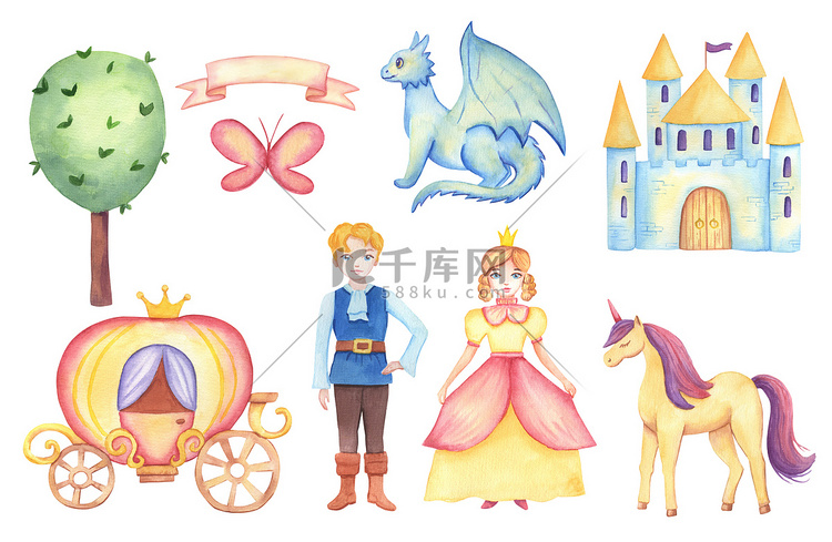 幻想童话剪贴画与人物公主、王子