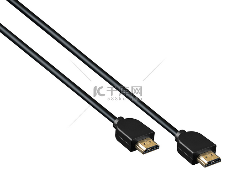 黑色背景上的两个带电缆的 HD