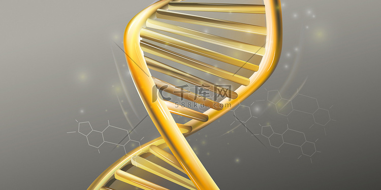 DNA 金色双螺旋结构的特写。