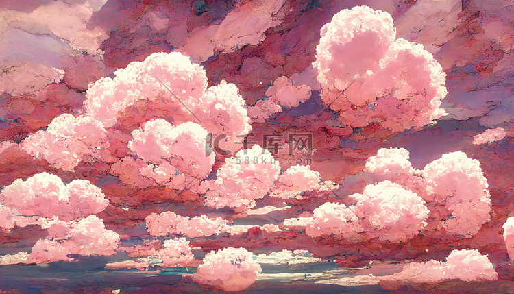 天空中粉红色美丽的云彩动漫风格
