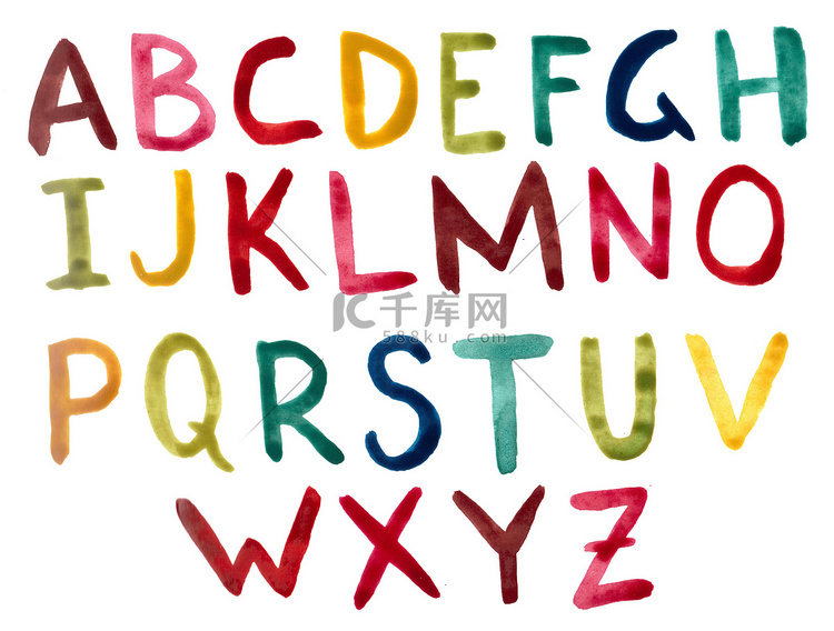 带有彩色字母的英文字母表。