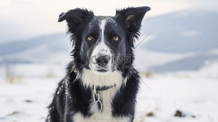 雪地上的边境牧羊犬