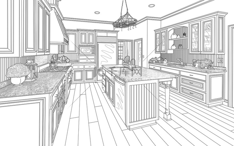 白底黑色定制厨房设计图
