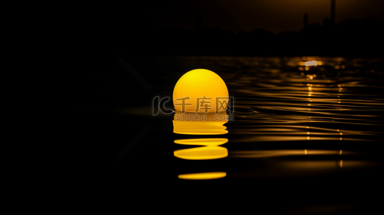 夜间水面上的黄球