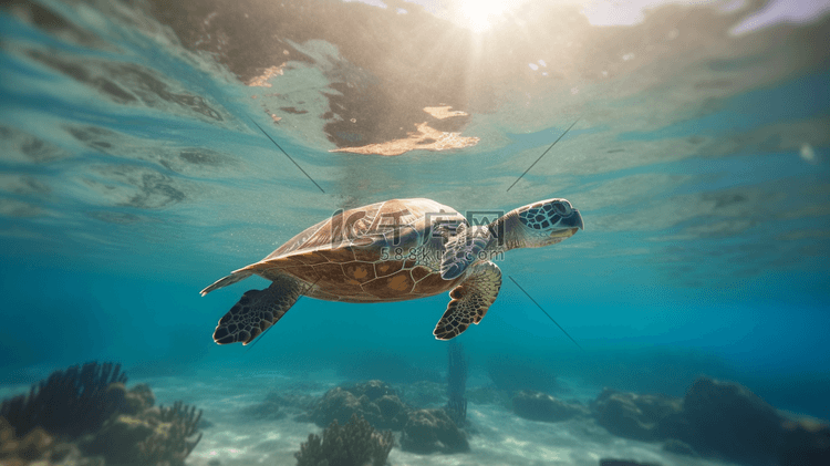 一只海龟在海里游泳