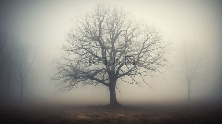 大雾天气中的无叶树