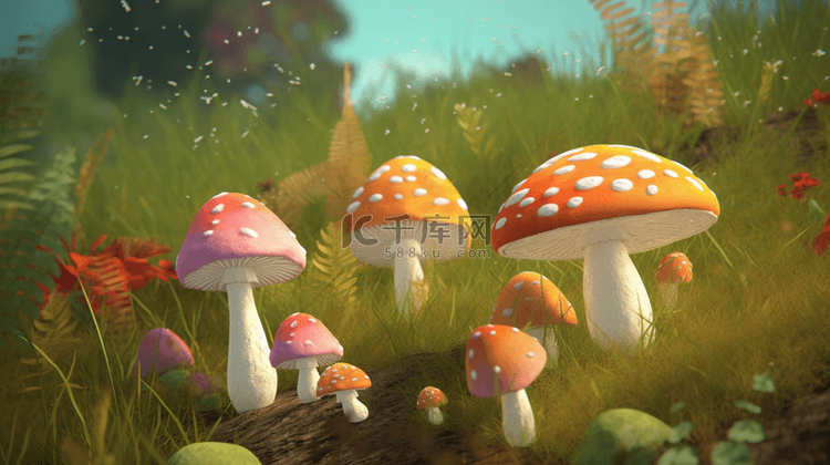 彩色3D立体卡通蘑菇11