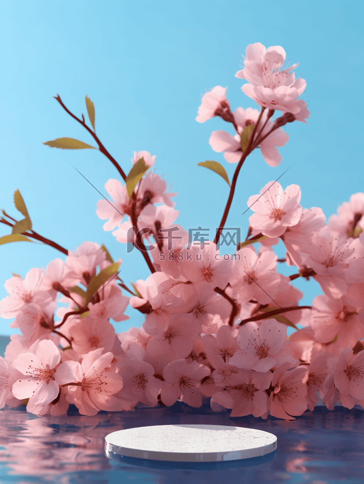 粉色桃花水面产品展示展台背景
