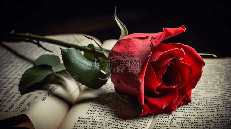 书页上的红玫瑰