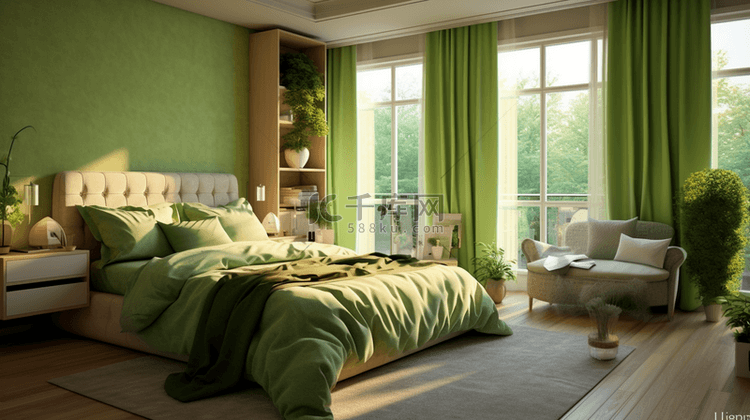 绿色小清新卧室设计2