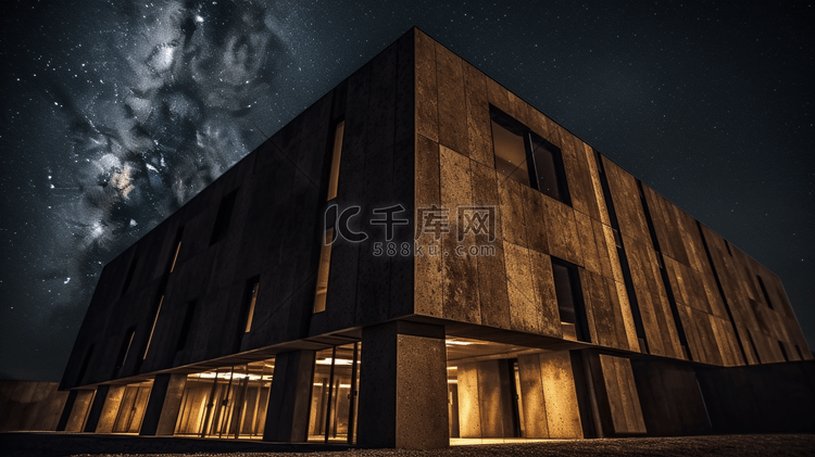 星夜下的棕色和黑色混凝土建筑
