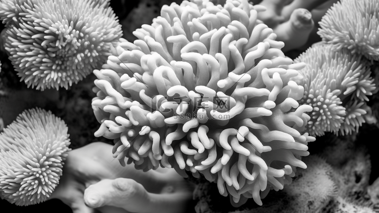 一张一群珊瑚的黑白照片