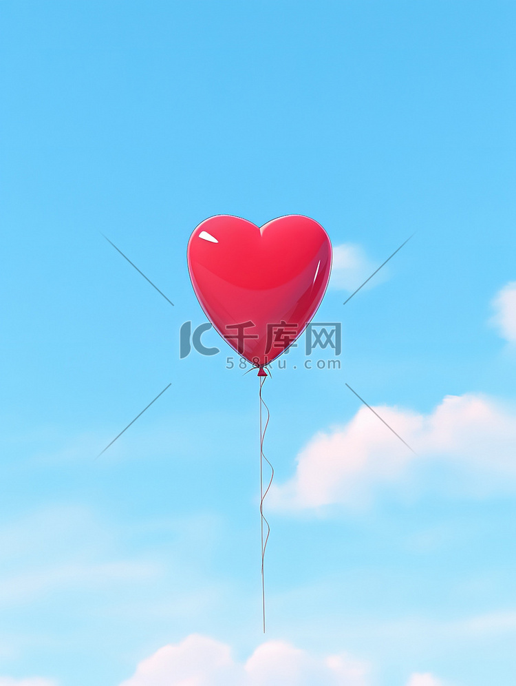 漂浮在蓝天上的红色心形气球1