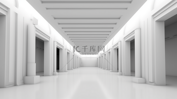 3D渲染白色抽象房间走廊的矢量