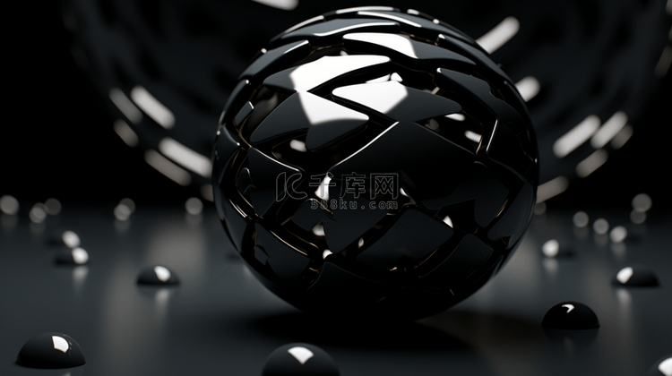 黑色球体，黑色背景。抽象单色插