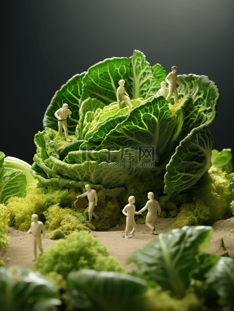 3D立体绿色白菜背景6