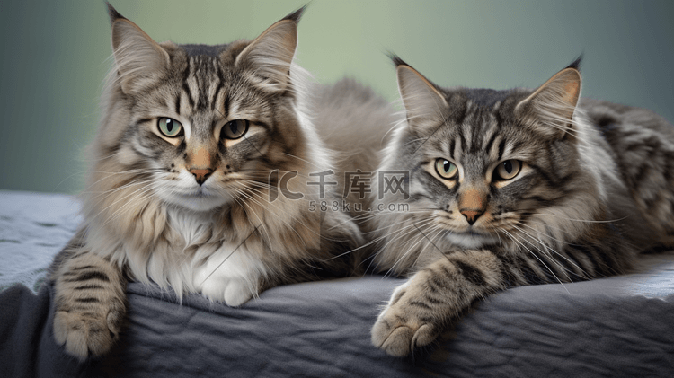 灰色宠物床上的两只猫