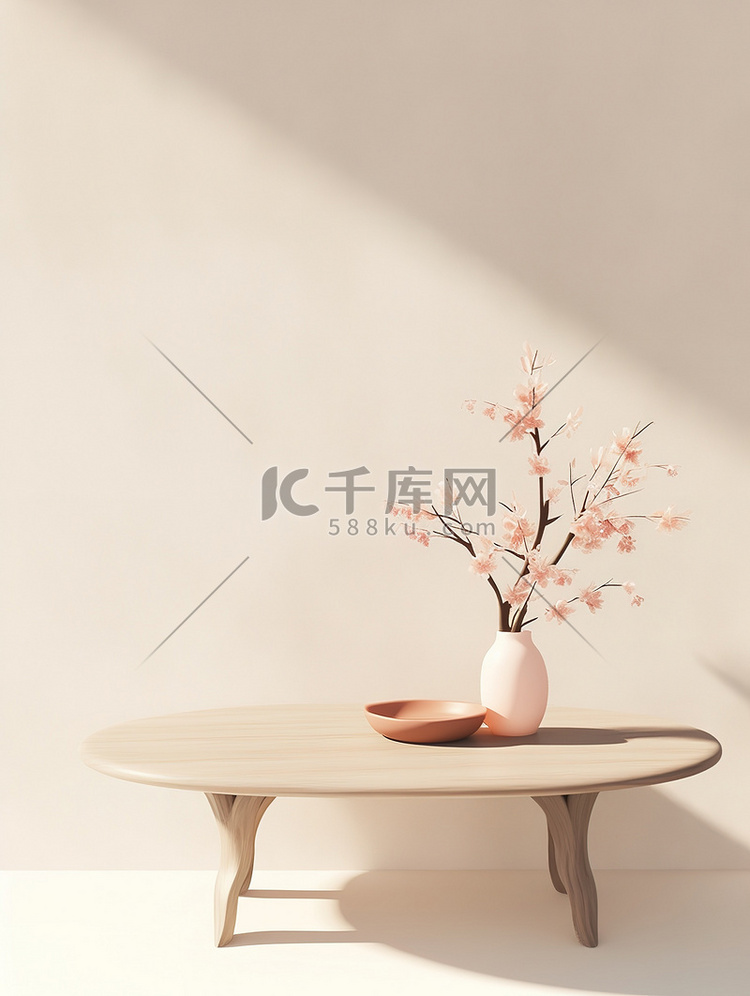 新中式暖色桌子电商背景11