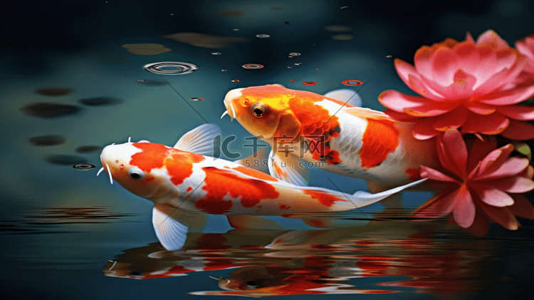 水中橙白相间的锦鲤鱼