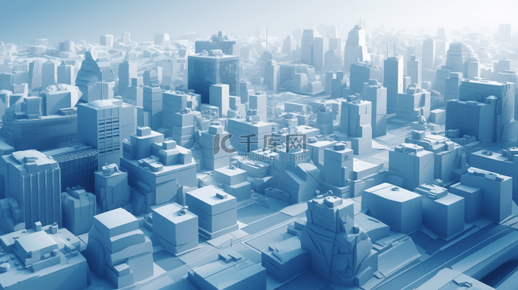 蓝色立体城市几何建筑背景7