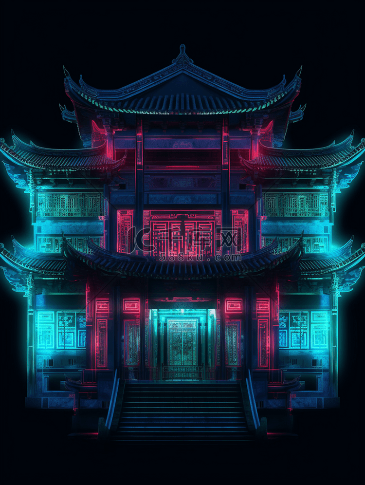 中国风唯美光感古建筑背景1