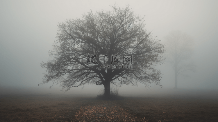 大雾天气中的无叶树